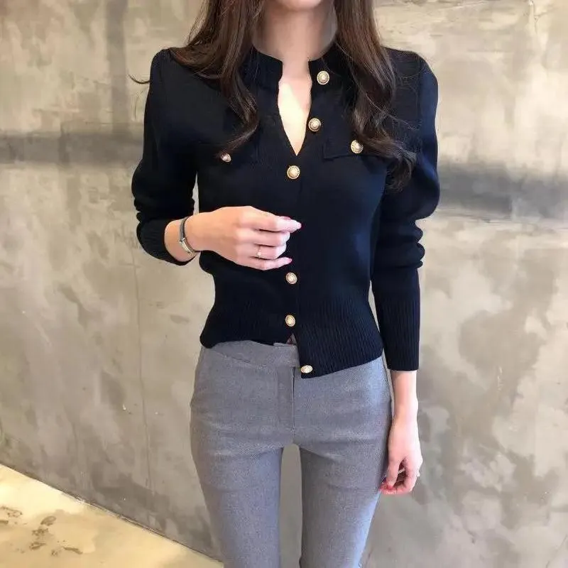 New Trendy Fashionable Women's Cardigan Sweater Spring Knitted Long Sleeve Short Coat Casual Single Breasted Slim Chic Ladies Top