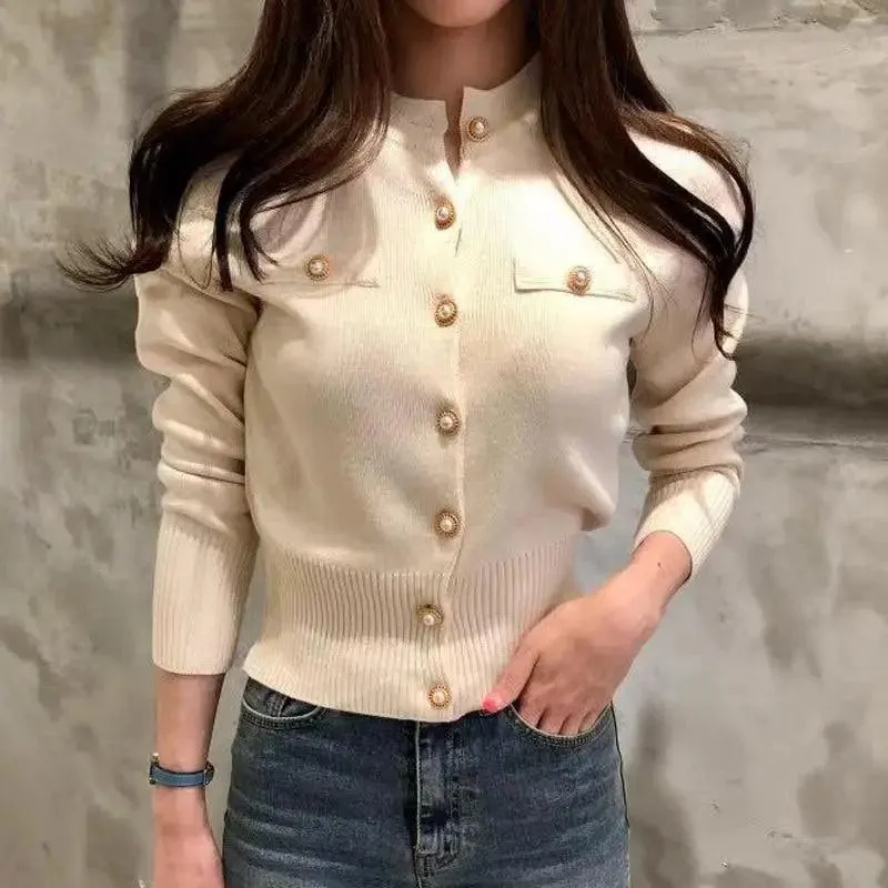 New Trendy Fashionable Women's Cardigan Sweater Spring Knitted Long Sleeve Short Coat Casual Single Breasted Slim Chic Ladies Top