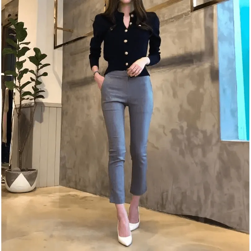 New Trendy Fashionable Women's Cardigan Sweater Spring Knitted Long Sleeve Short Coat Casual Single Breasted Slim Chic Ladies Top