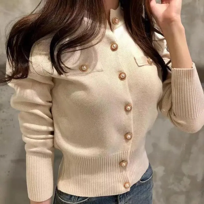 New Trendy Fashionable Women's Cardigan Sweater Spring Knitted Long Sleeve Short Coat Casual Single Breasted Slim Chic Ladies Top