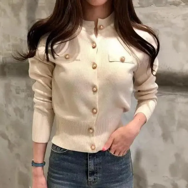 New Trendy Fashionable Women's Cardigan Sweater Spring Knitted Long Sleeve Short Coat Casual Single Breasted Slim Chic Ladies Top