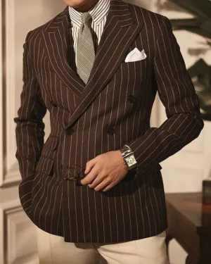 Newest Brown Striped Double Breasted Slim Fit Prom Men Suits