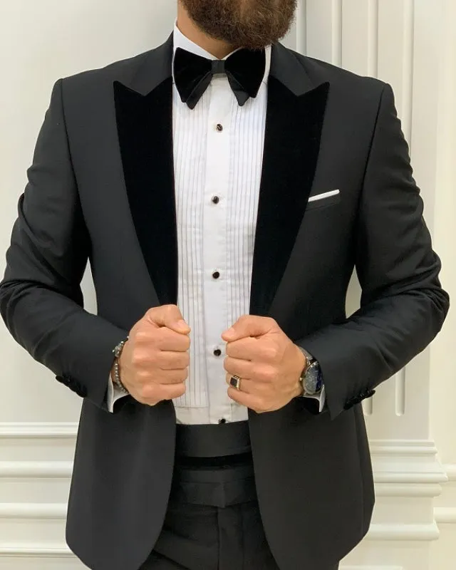 Newest Dark Gray Slim Fit Two Pieces Peaked Lapel Wedding Men Suits