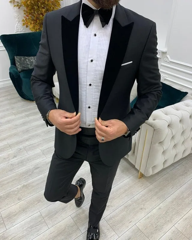 Newest Dark Gray Slim Fit Two Pieces Peaked Lapel Wedding Men Suits