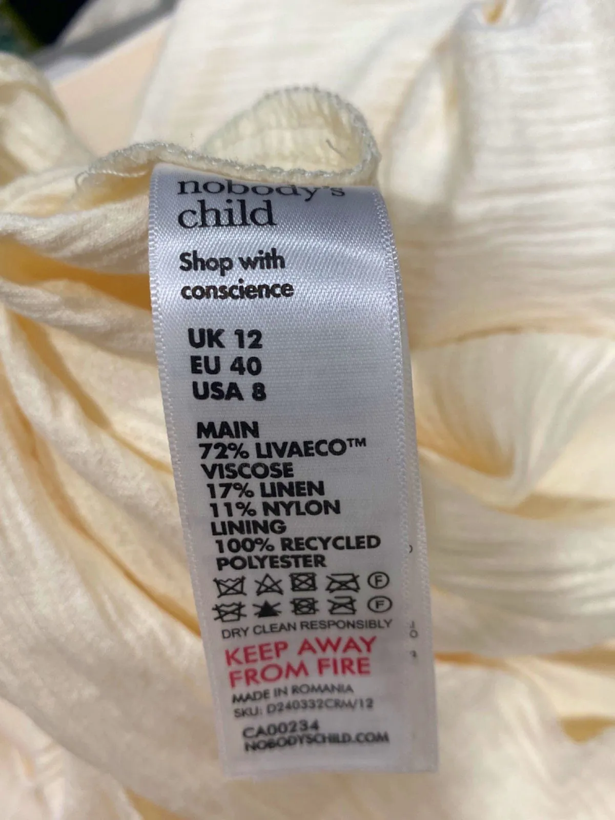 Nobody's Child Cream Liveaco Dress UK 12