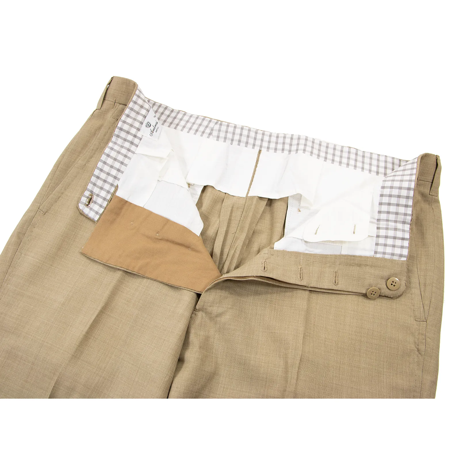 NWOT Ambrosi Tan Drapers Light Panama S120's Wool Flat Front Dress Pants 35W
