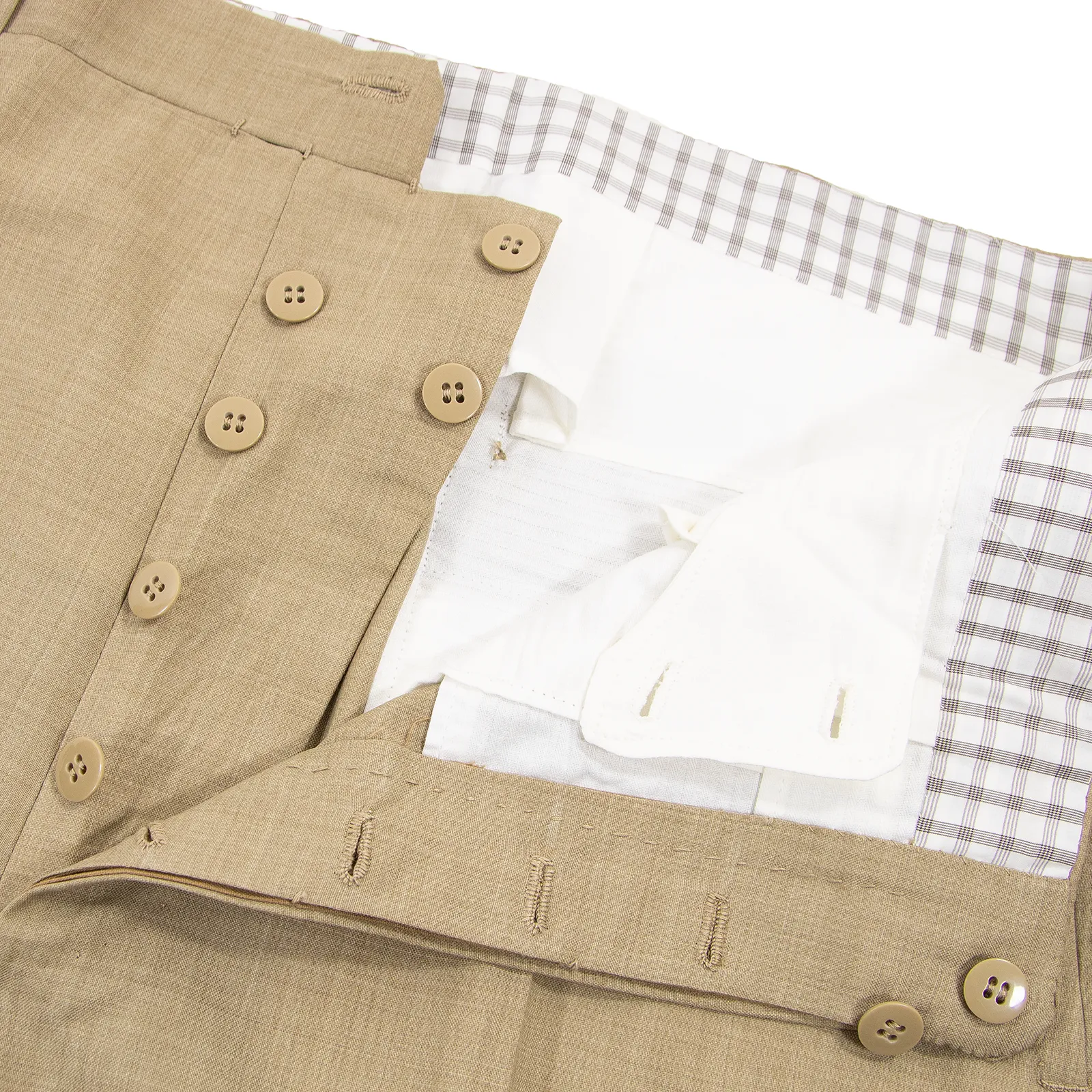 NWOT Ambrosi Tan Drapers Light Panama S120's Wool Flat Front Dress Pants 35W