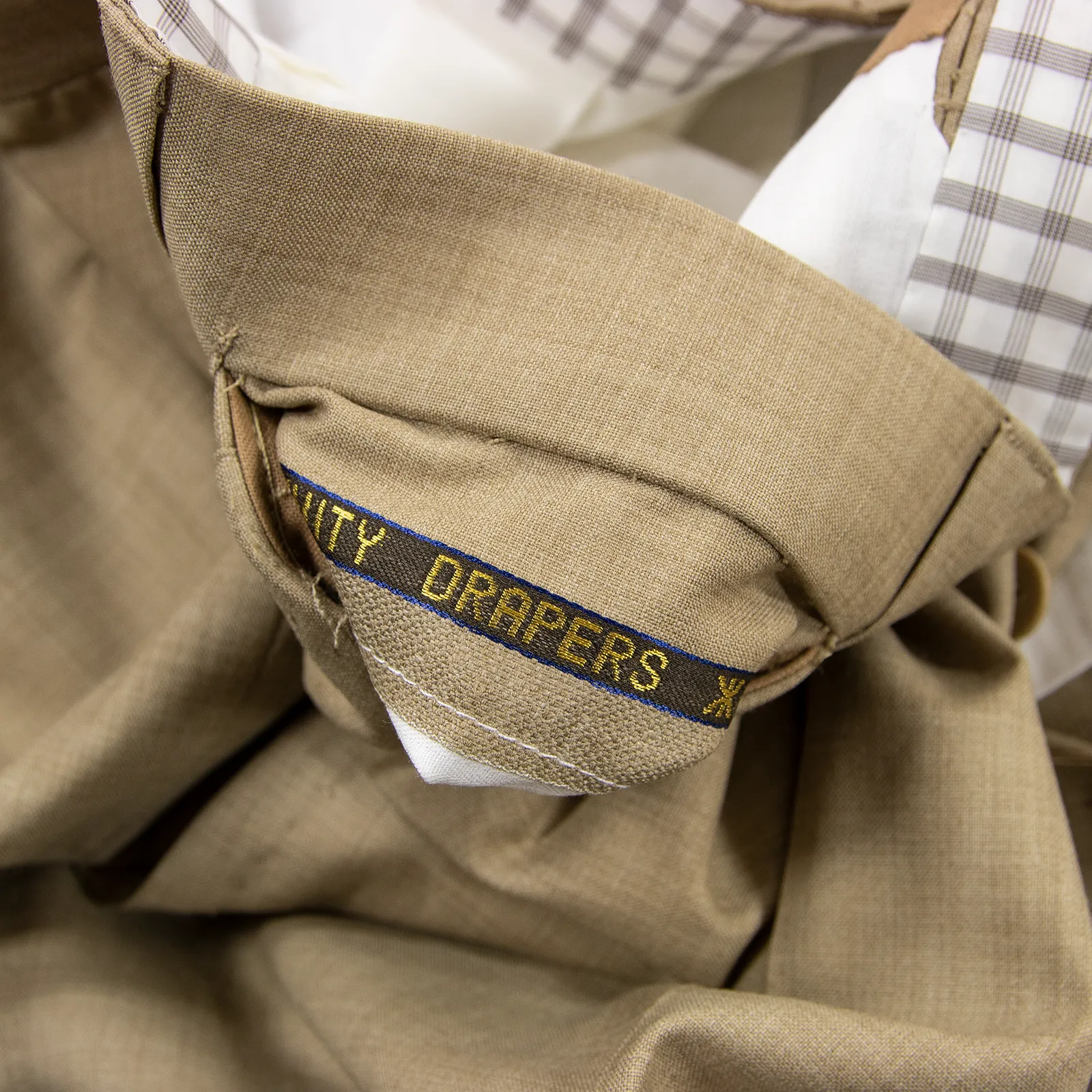 NWOT Ambrosi Tan Drapers Light Panama S120's Wool Flat Front Dress Pants 35W