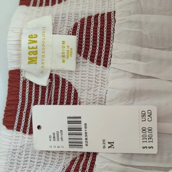 NWT Anthropologie Maeve Smocked Polka Dot Mini Skirt MEDIUM Cream Rust Pattern