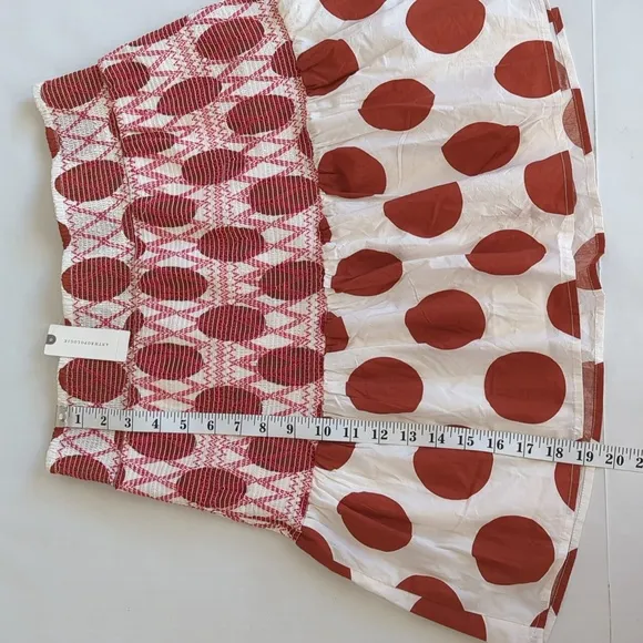 NWT Anthropologie Maeve Smocked Polka Dot Mini Skirt MEDIUM Cream Rust Pattern