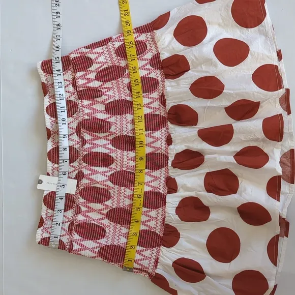 NWT Anthropologie Maeve Smocked Polka Dot Mini Skirt MEDIUM Cream Rust Pattern