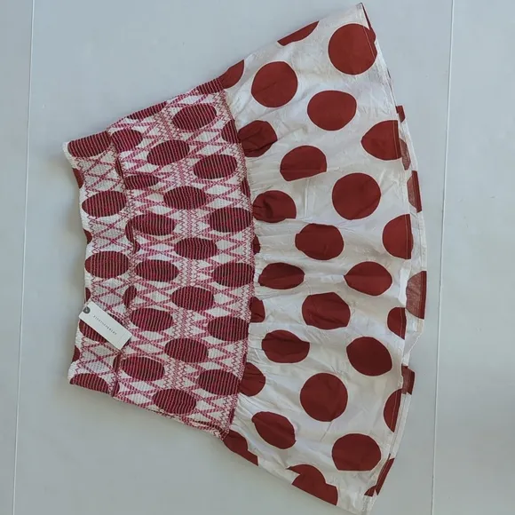 NWT Anthropologie Maeve Smocked Polka Dot Mini Skirt MEDIUM Cream Rust Pattern