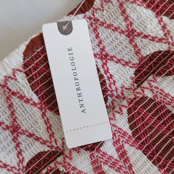 NWT Anthropologie Maeve Smocked Polka Dot Mini Skirt MEDIUM Cream Rust Pattern