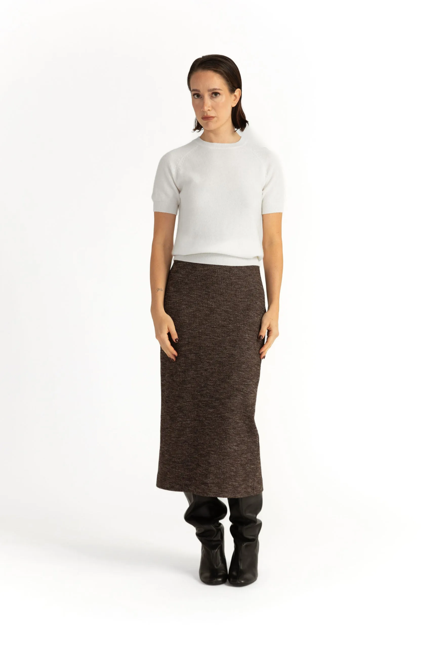 Nyon Skirt - Jersey midi pencil skirt in brown