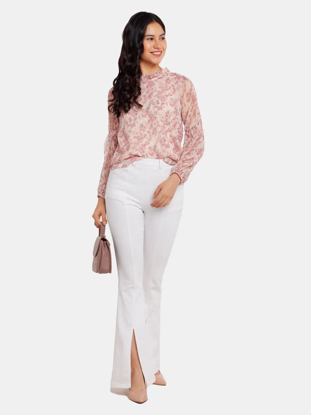 Off White Printed Puff Sleeve Top