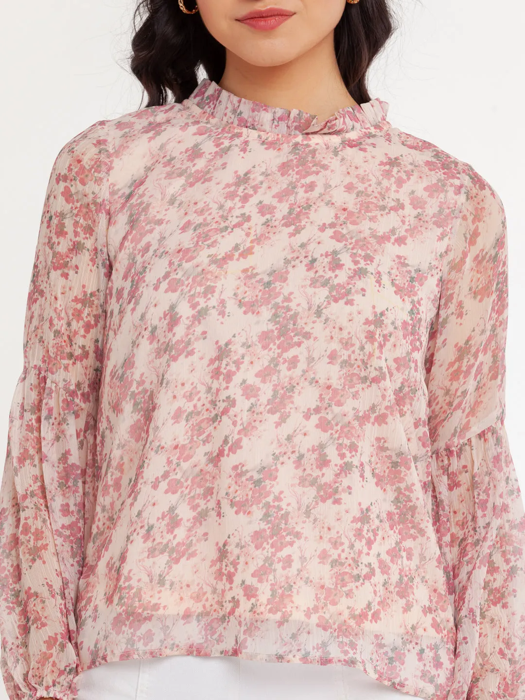 Off White Printed Puff Sleeve Top
