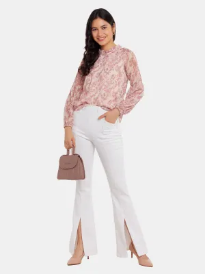 Off White Printed Puff Sleeve Top