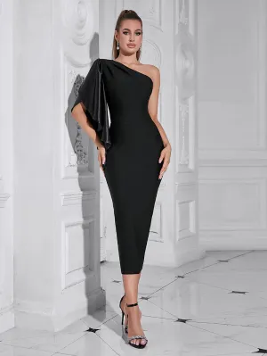 One Shoulder Horn Cuffs Midi Bandage Dress HB100292