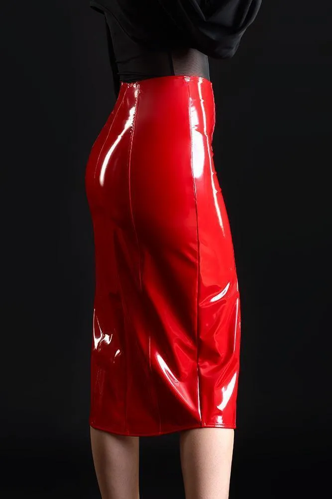 Ornella Vinyl Skirt | Red Vinyl