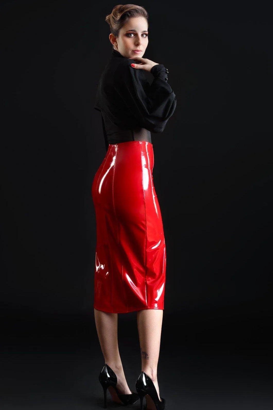 Ornella Vinyl Skirt | Red Vinyl