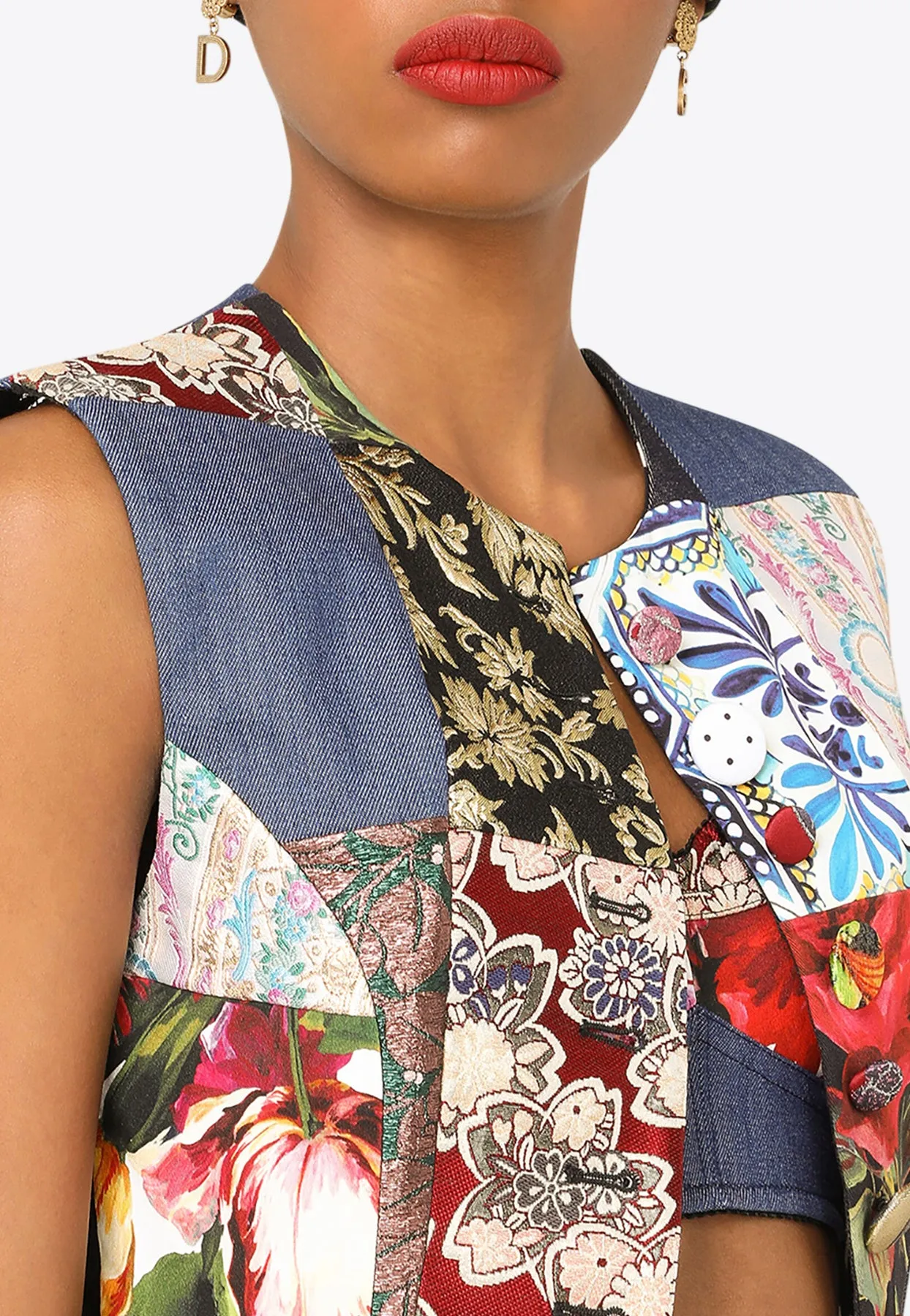 Patchwork Brocade Cropped Vest