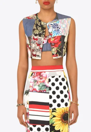 Patchwork Brocade Cropped Vest