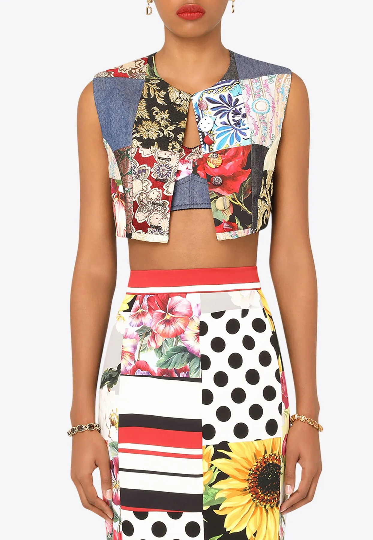 Patchwork Brocade Cropped Vest