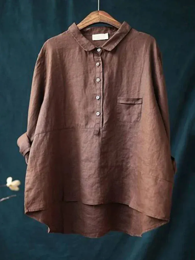 Paula - Women's long-sleeved casual shirt with lapel button
