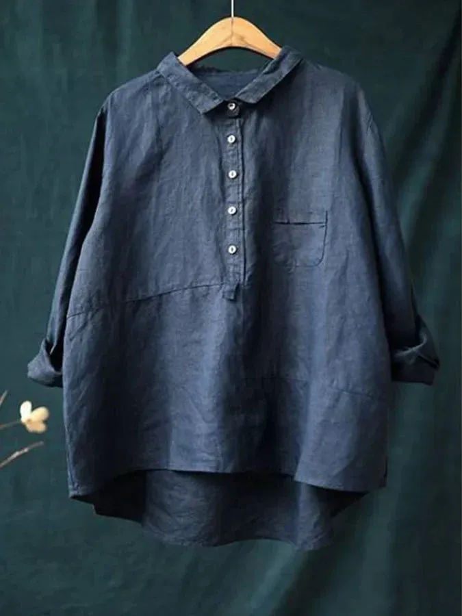 Paula - Women's long-sleeved casual shirt with lapel button