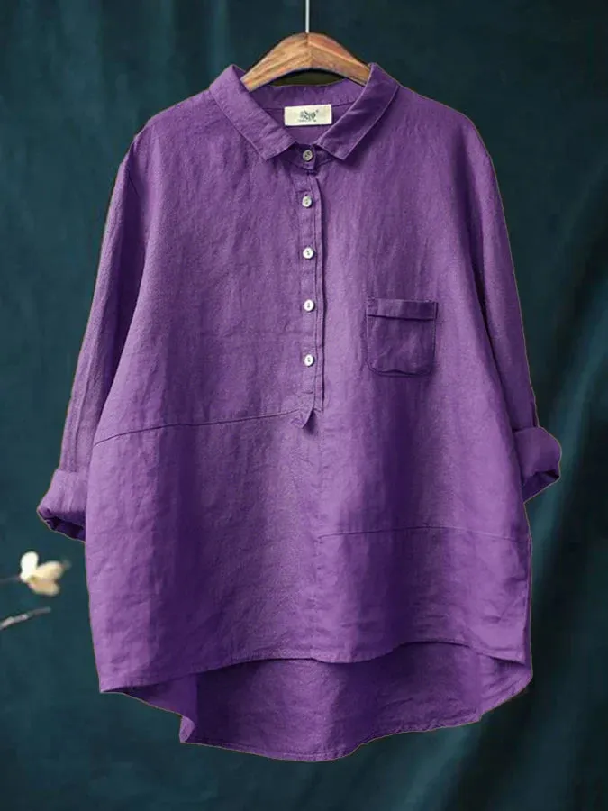 Paula - Women's long-sleeved casual shirt with lapel button