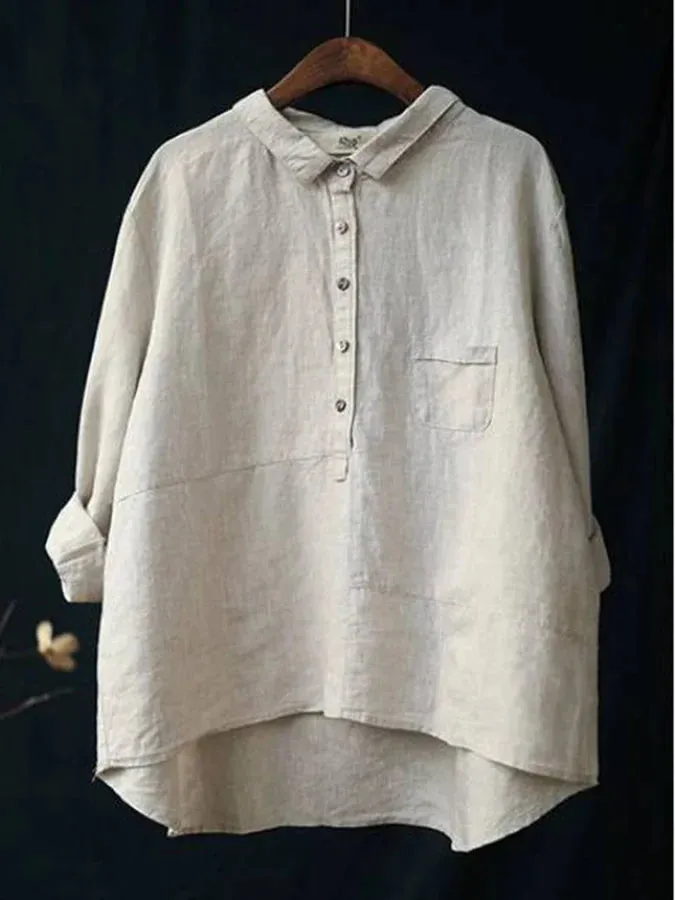 Paula - Women's long-sleeved casual shirt with lapel button