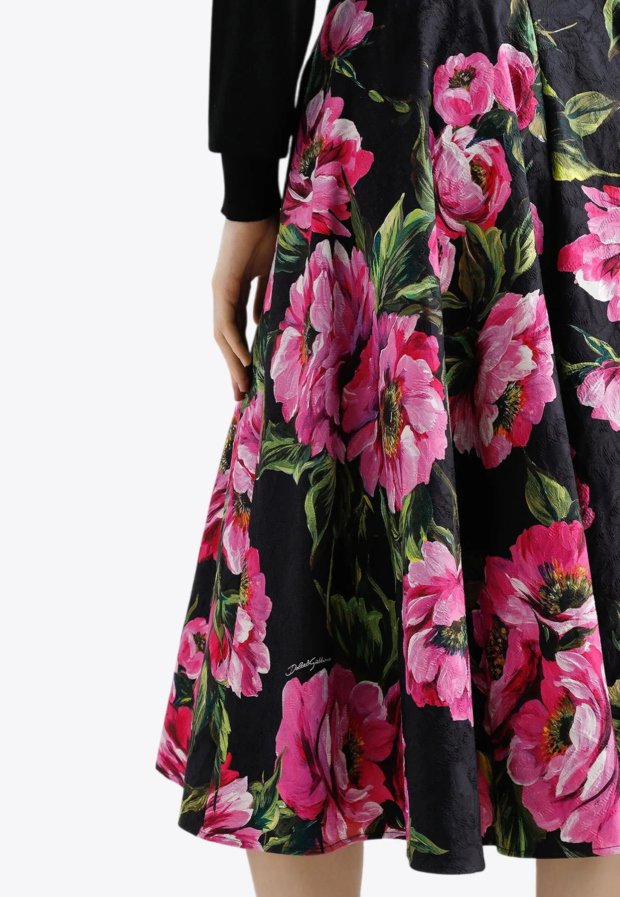 Peony Print Midi Circle Skirt