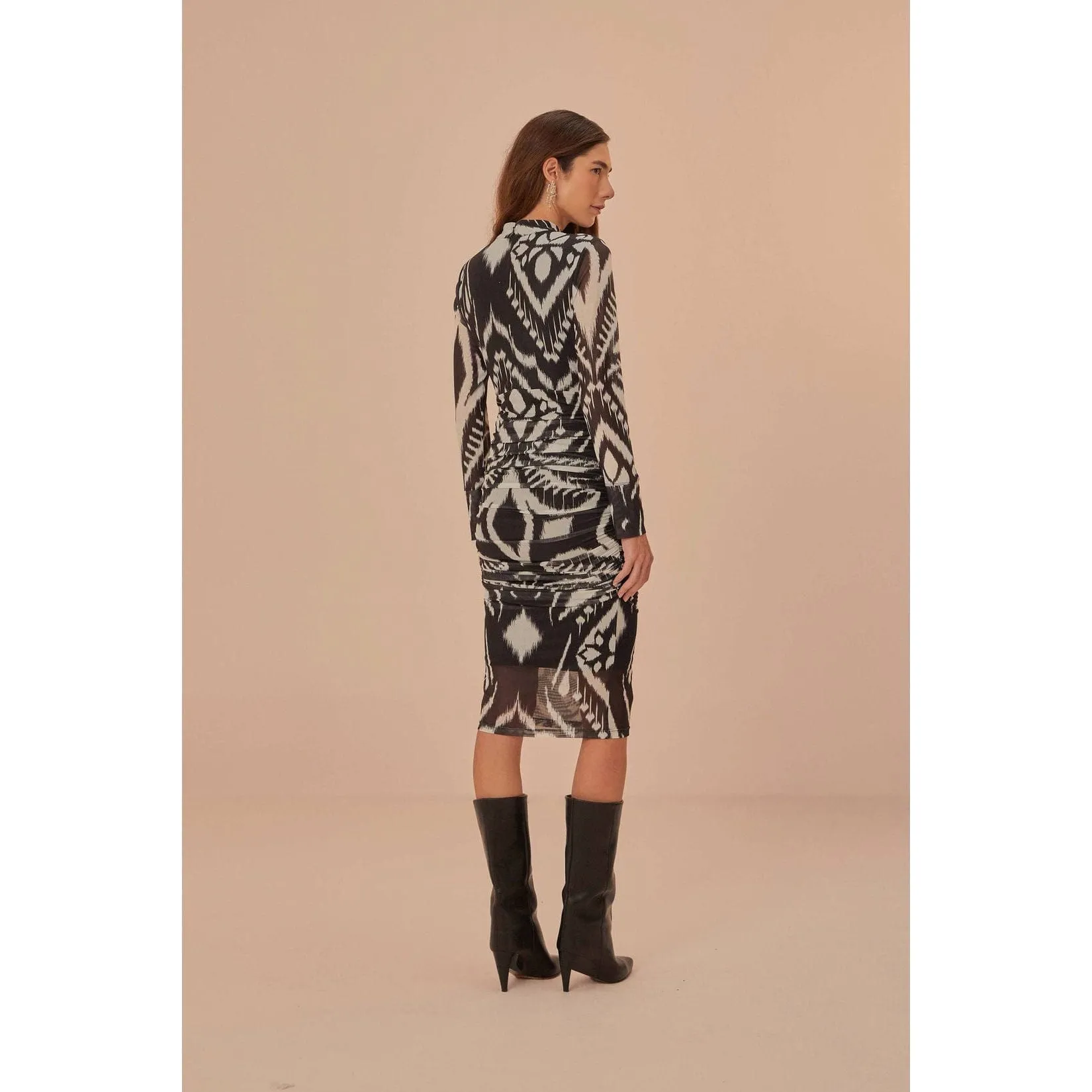 Pineapple Ikat Black Tulle Midi Dress