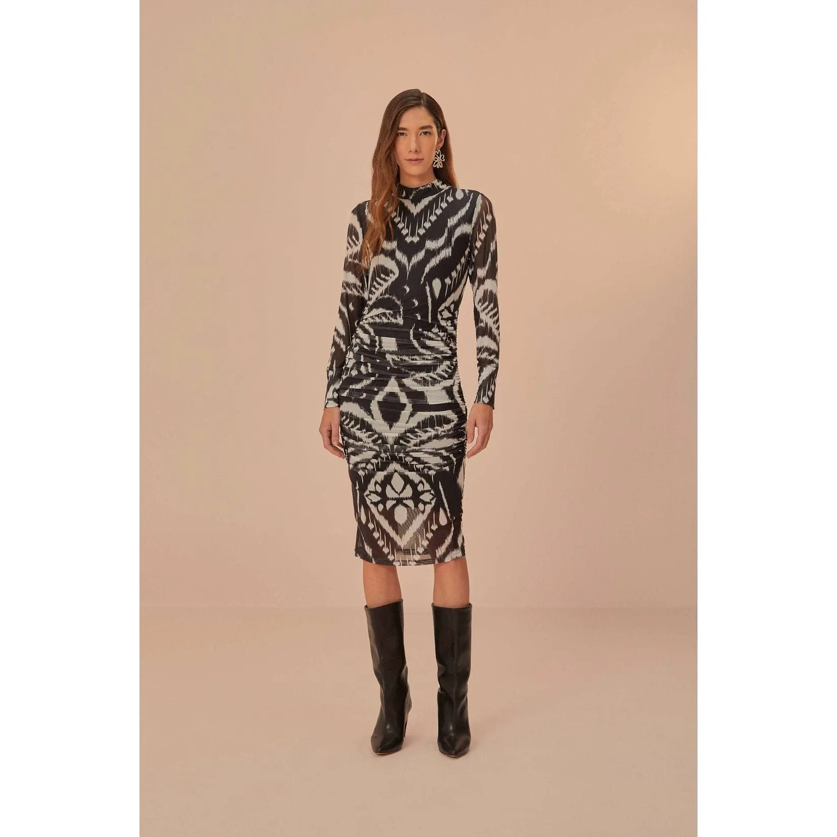 Pineapple Ikat Black Tulle Midi Dress