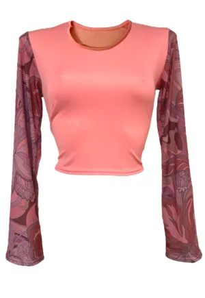 PINK FLORAL PRINT FLARE CROPPED TOP