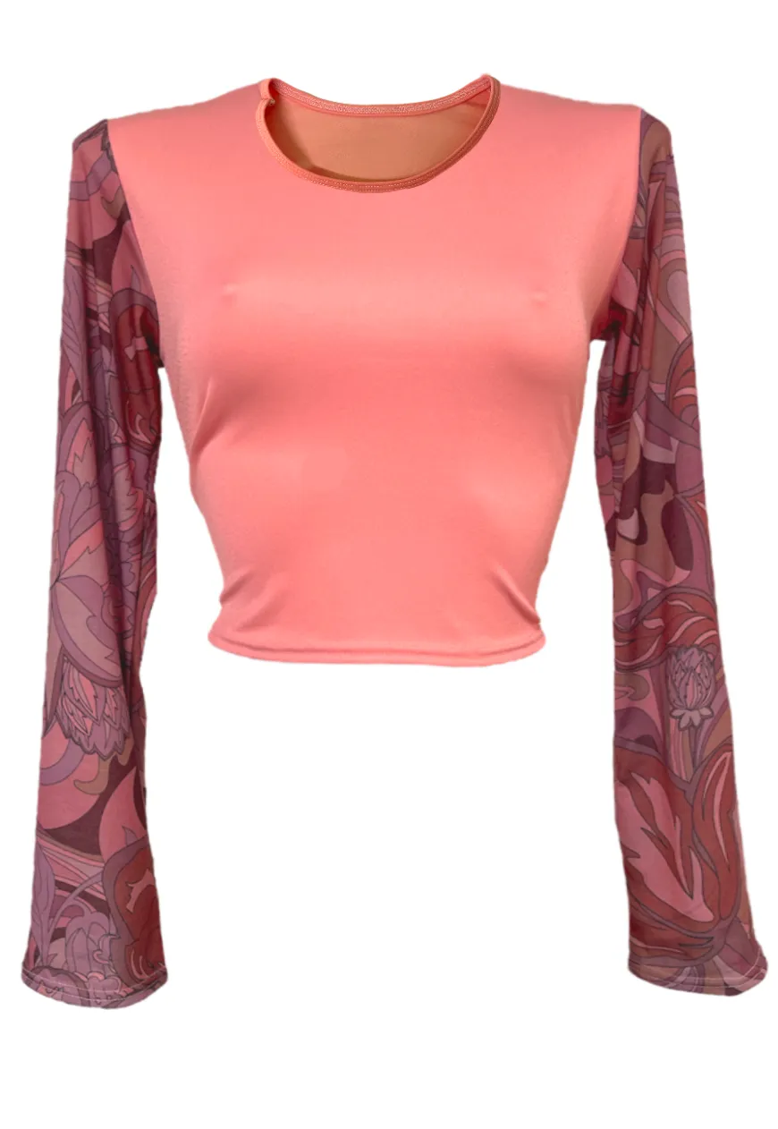 PINK FLORAL PRINT FLARE CROPPED TOP
