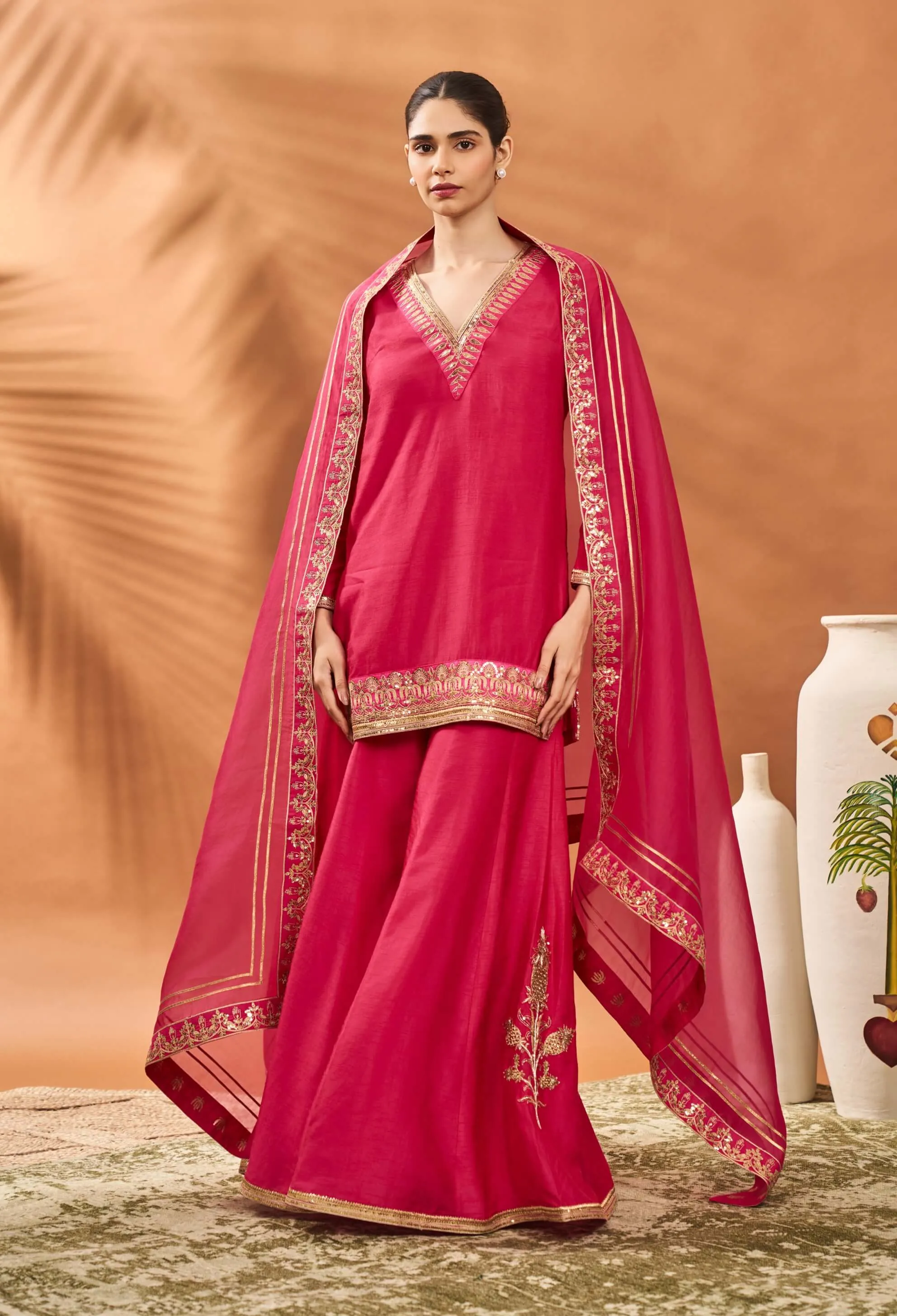 Pink trikone sharara set
