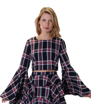 Plaid Bell Sleeve Top -8531