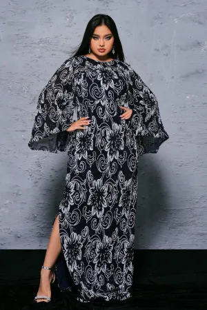 Plus flared sleeve printed split dress