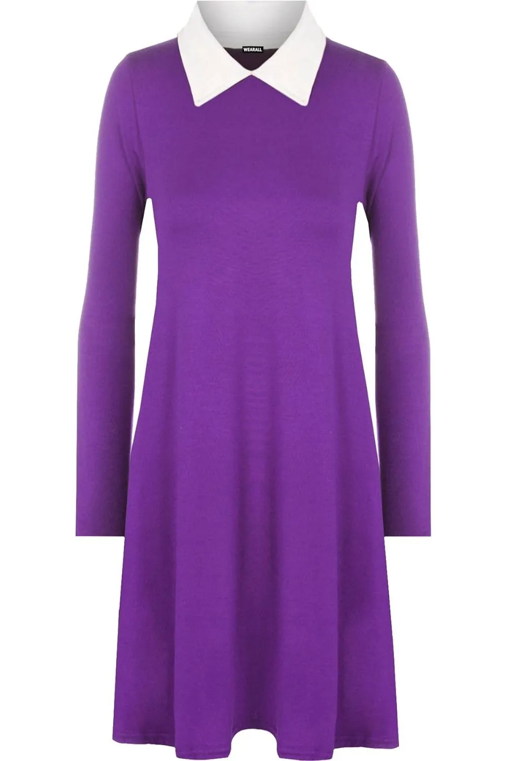 Plus Size Plain Collar Flared Ladies Swing Dress