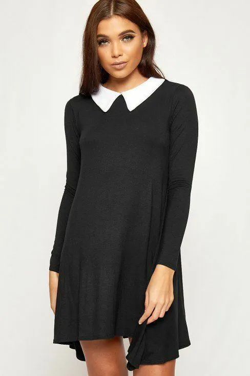 Plus Size Plain Collar Flared Ladies Swing Dress