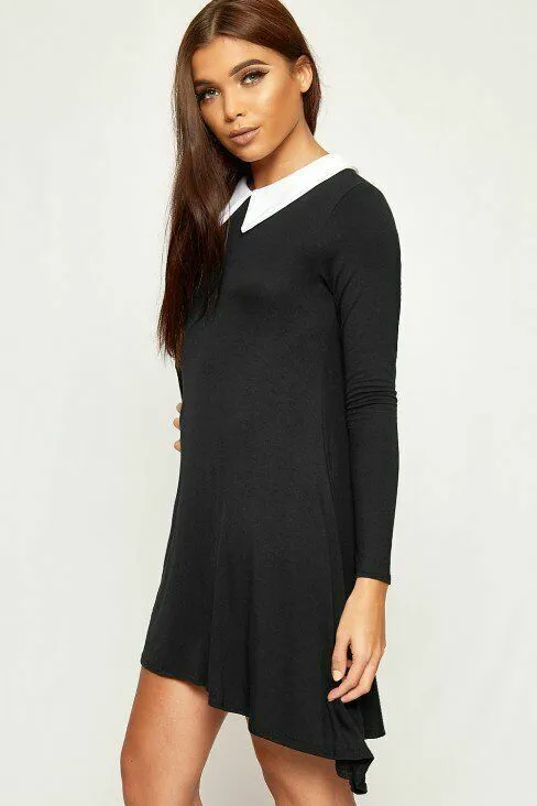 Plus Size Plain Collar Flared Ladies Swing Dress