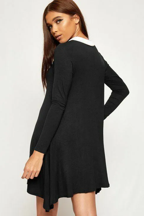 Plus Size Plain Collar Flared Ladies Swing Dress