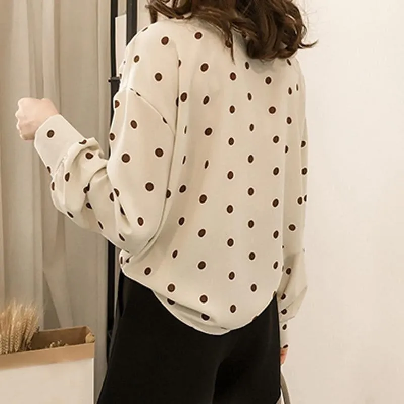 Polka Dot Long Sleeve Shirt women Chiffon Blouse