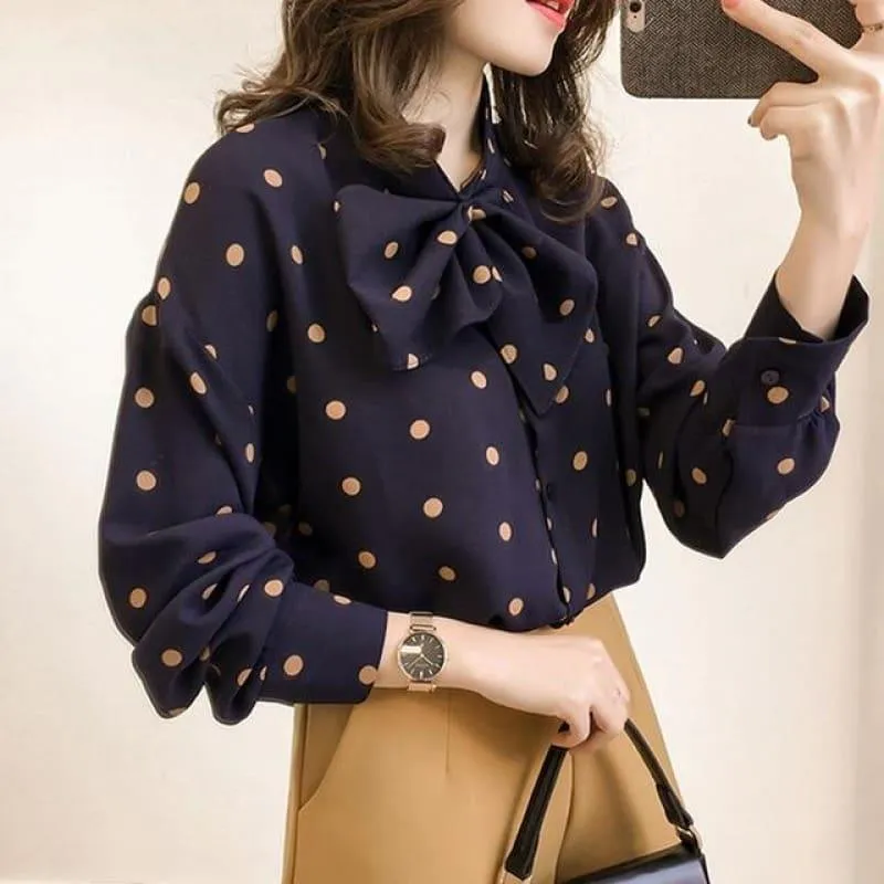 Polka Dot Long Sleeve Shirt women Chiffon Blouse