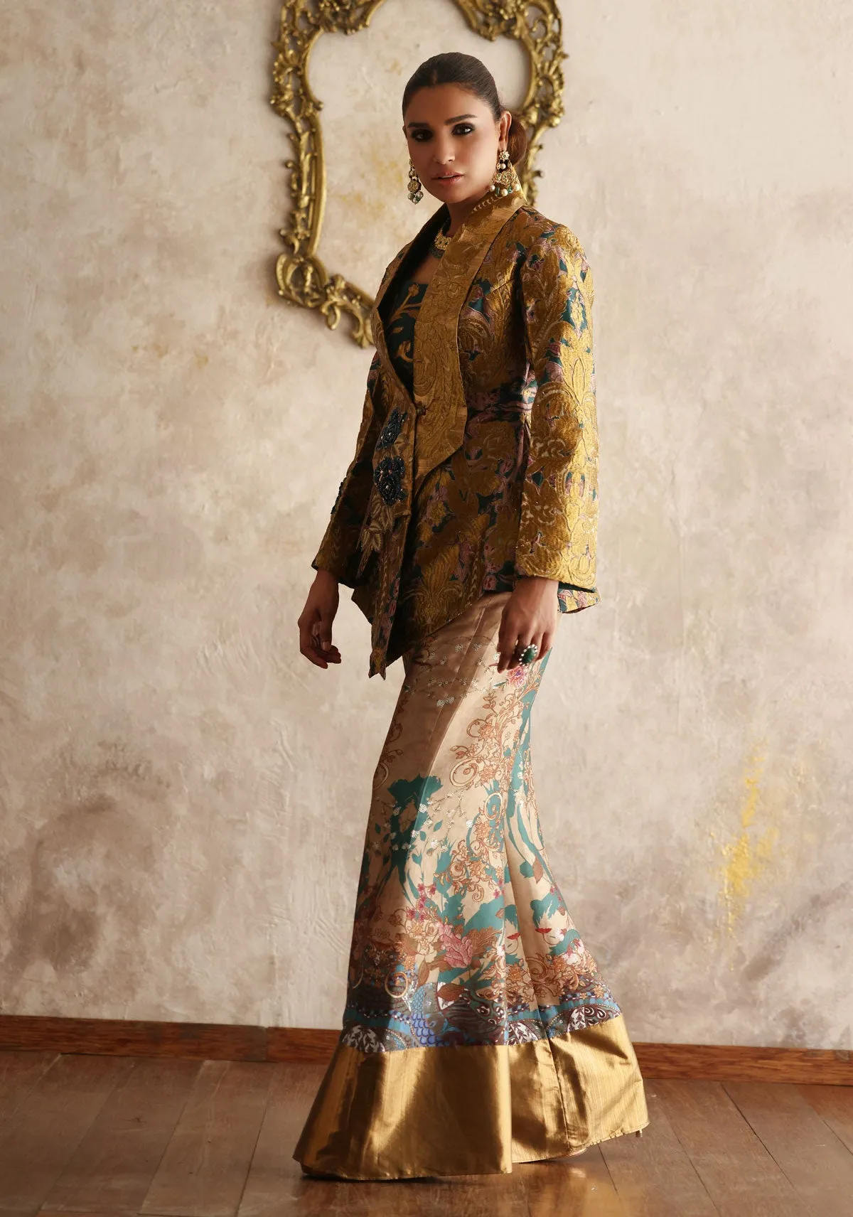Printed Ottoman-Inspired Jacket with Bellbottom