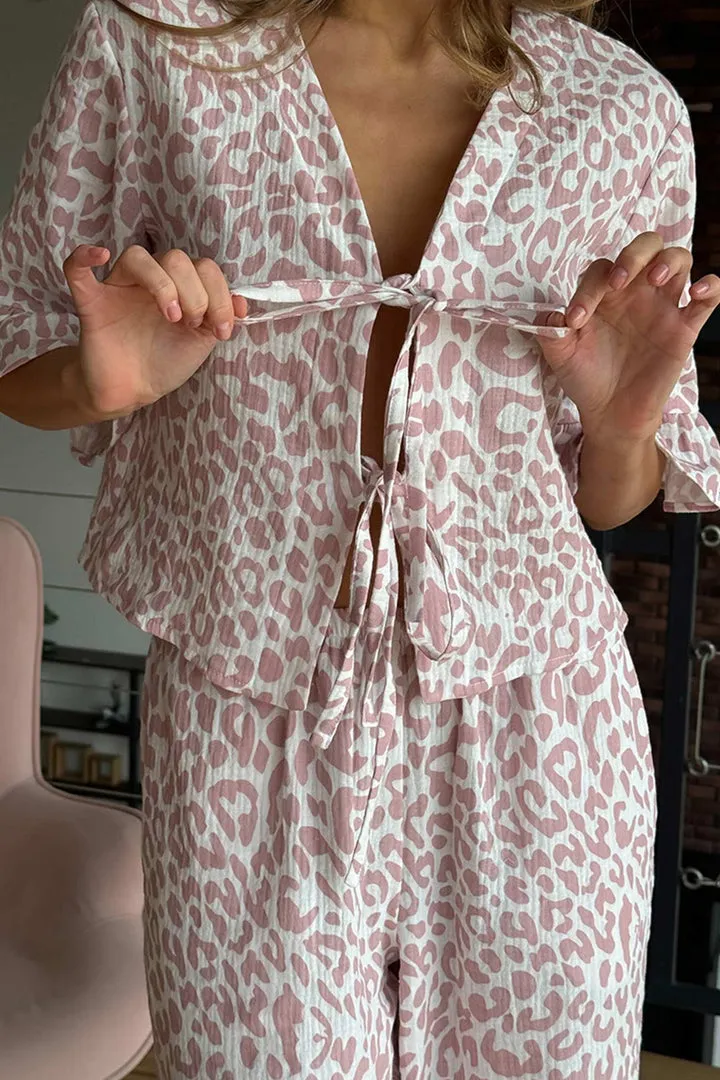 Printed Ruffle Tie-up Shirt Cotton Suits