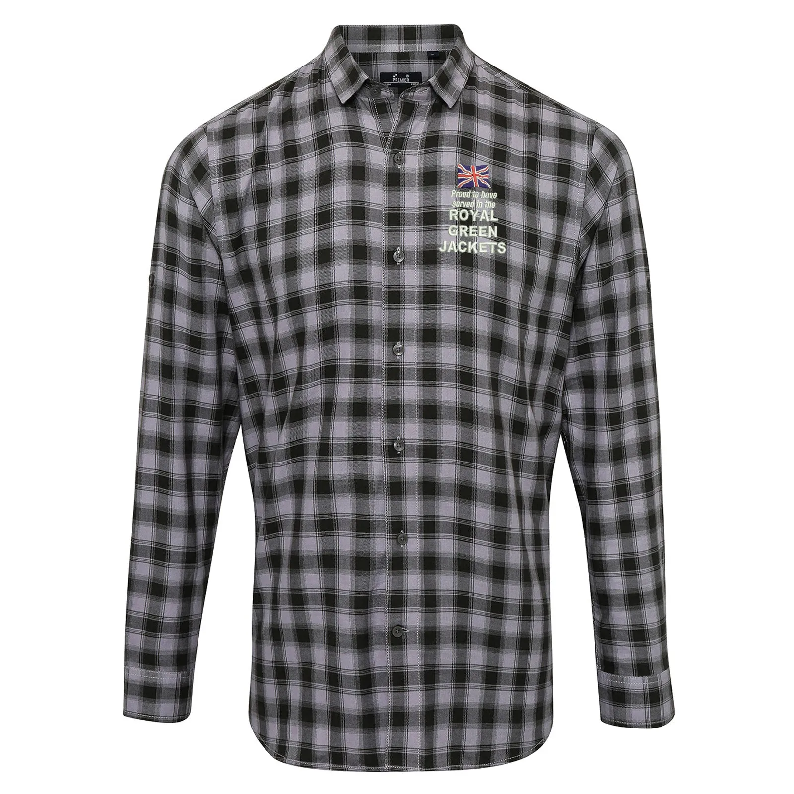 Proud to Have Served in The Royal Green Jackets Embroidered Long Sleeve Mulligan Check Shirt