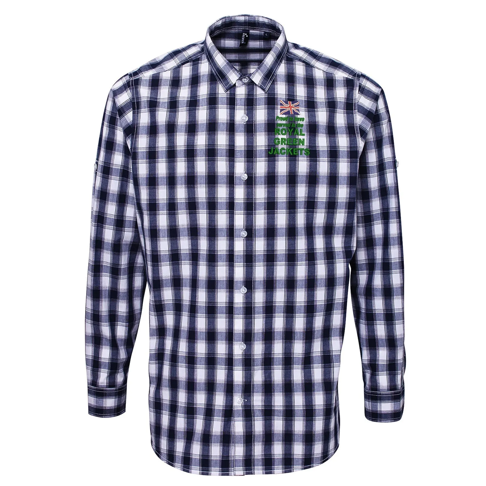 Proud to Have Served in The Royal Green Jackets Embroidered Long Sleeve Mulligan Check Shirt