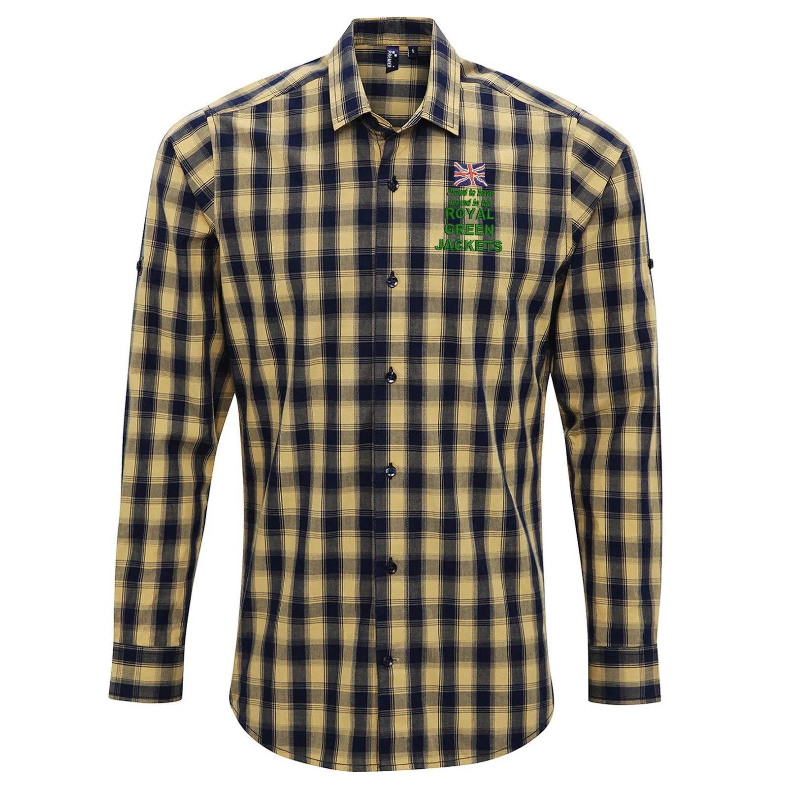Proud to Have Served in The Royal Green Jackets Embroidered Long Sleeve Mulligan Check Shirt